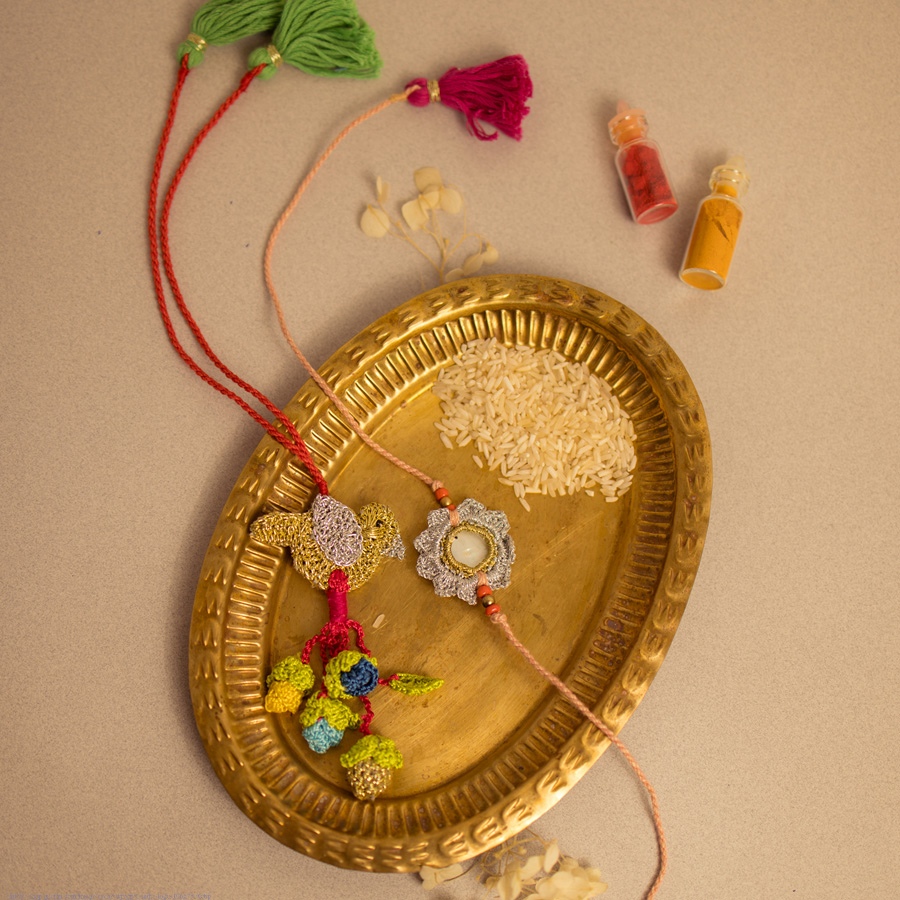 Handmade Crochet Rakhi & Lumba Set Paakhi Seepi (Set of 2)