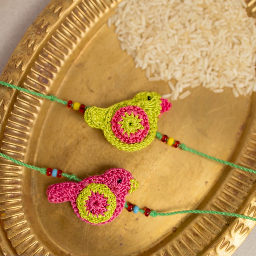 Crochet Rakhi Chidiya Multicolour Birds (Set of 2)