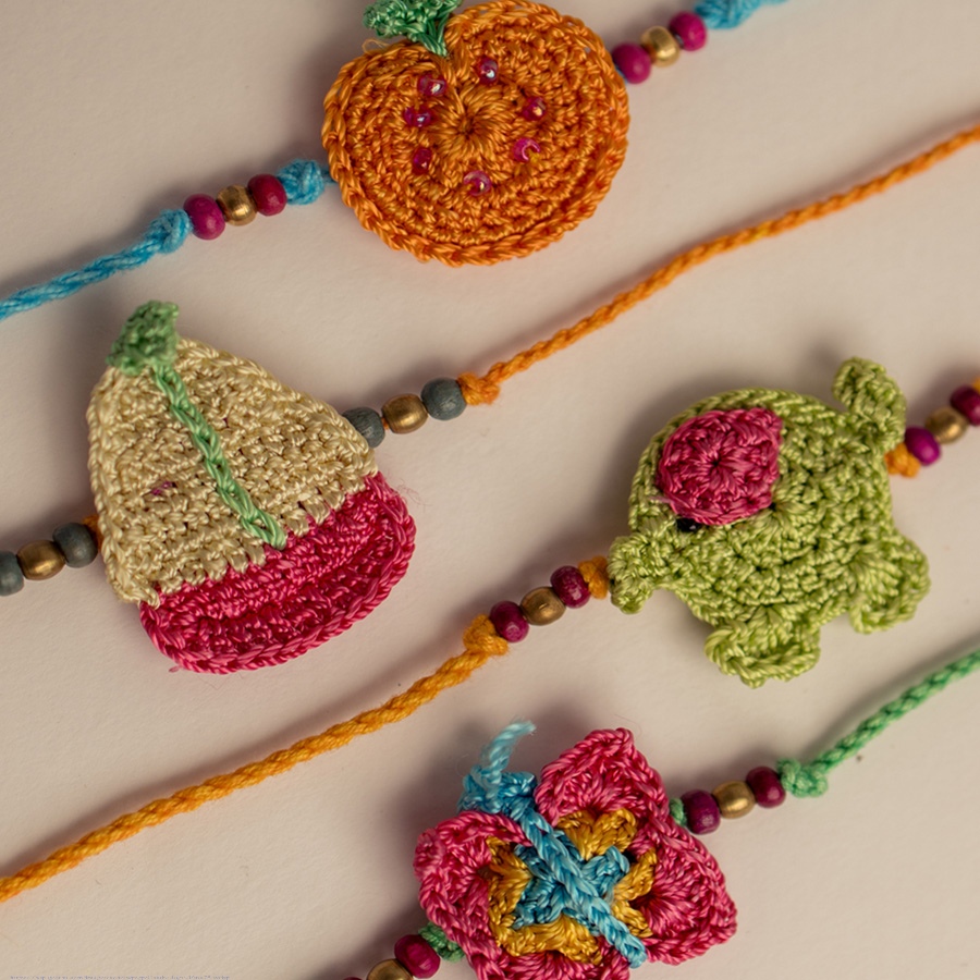 Handmade Crochet Rakhi Fun Time(Set of 4)
