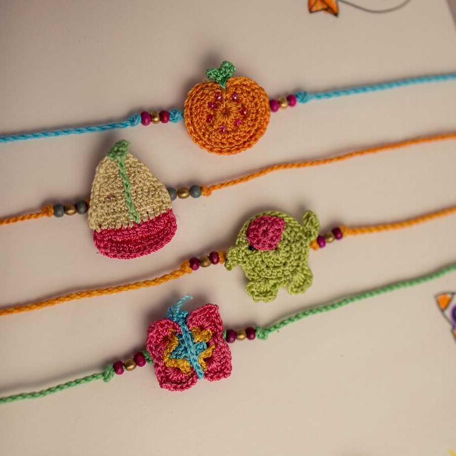 Handmade Crochet Rakhi Fun Time(Set of 4)
