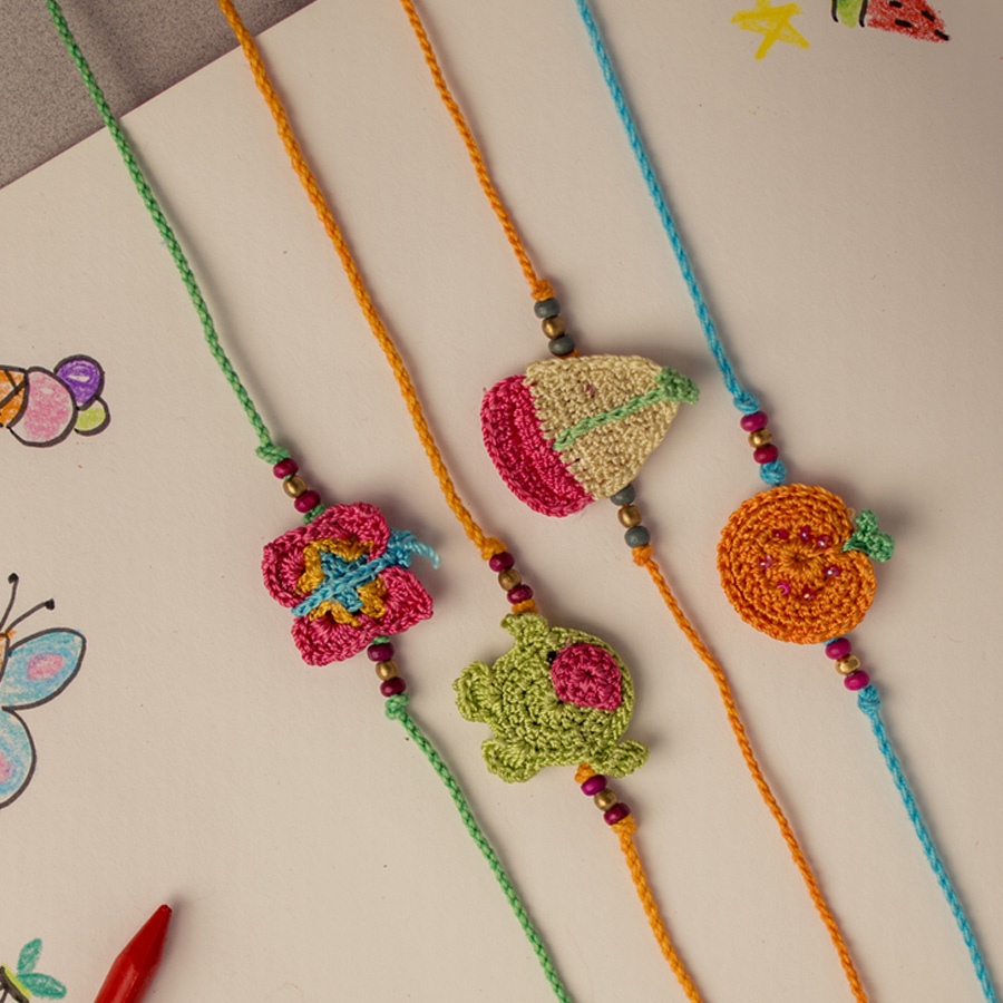 Handmade Crochet Rakhi Fun Time(Set of 4)