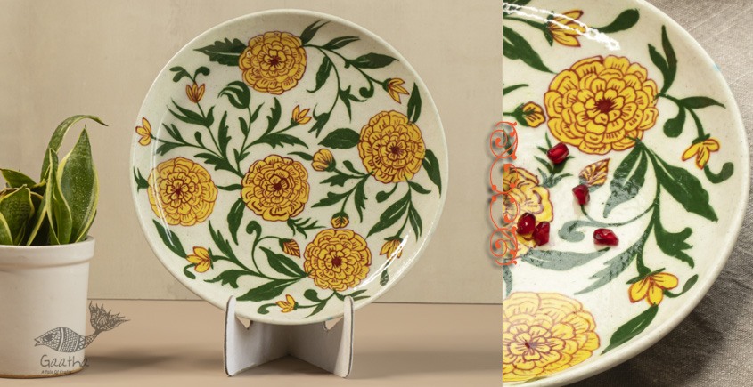 designer decorative Genda Phool Jaipur Pottery, Wall decor & Serving Platters - White