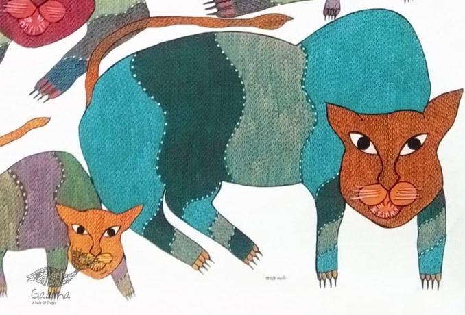 tribal gond painting - Big Cat 