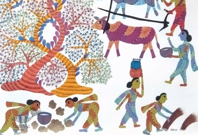 tribal gond painting- Village