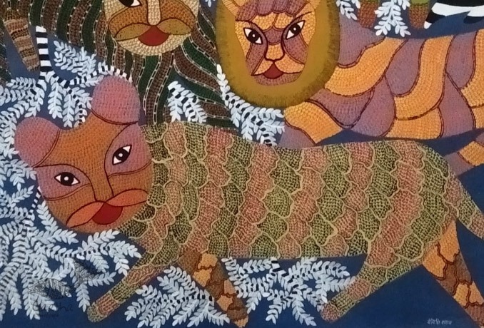 tribal gond painting-Lion