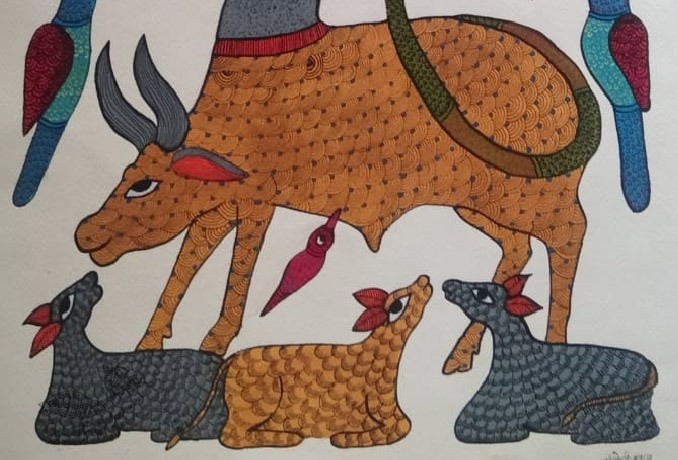 Ox - tribal gond painting - paper sheet