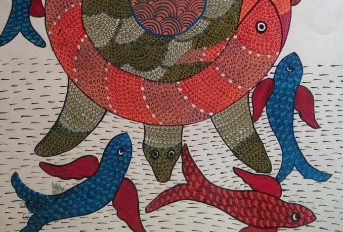 Turtle -tribal gond painting - paper sheet - 