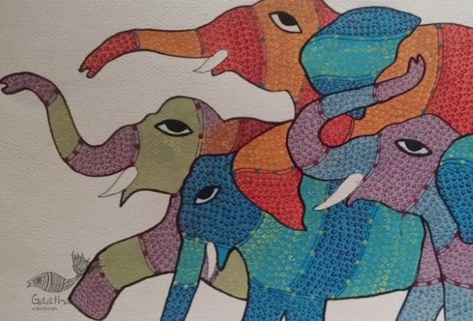 Elephant -tribal gond painting - paper sheet