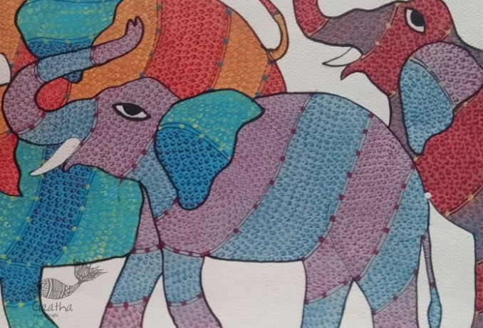 Elephant -tribal gond painting - paper sheet