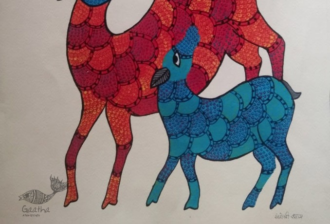 Deer-Family - tribal gond painting - paper sheet