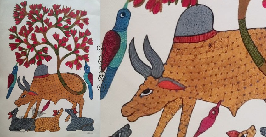 Ox - tribal gond painting - paper sheet