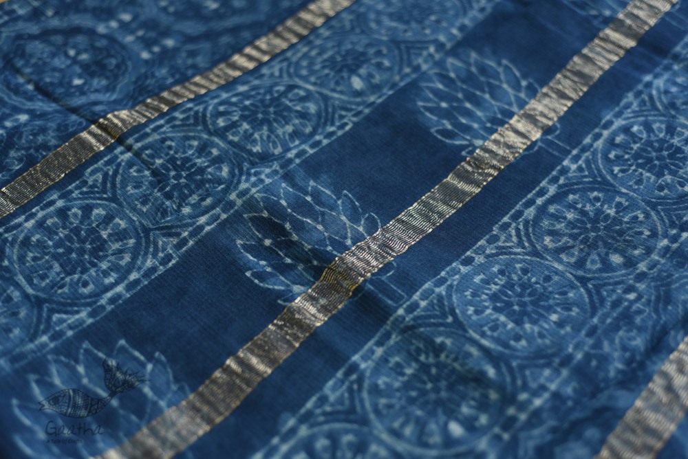 shop dabu hand block printed maheshwari-indigo saree