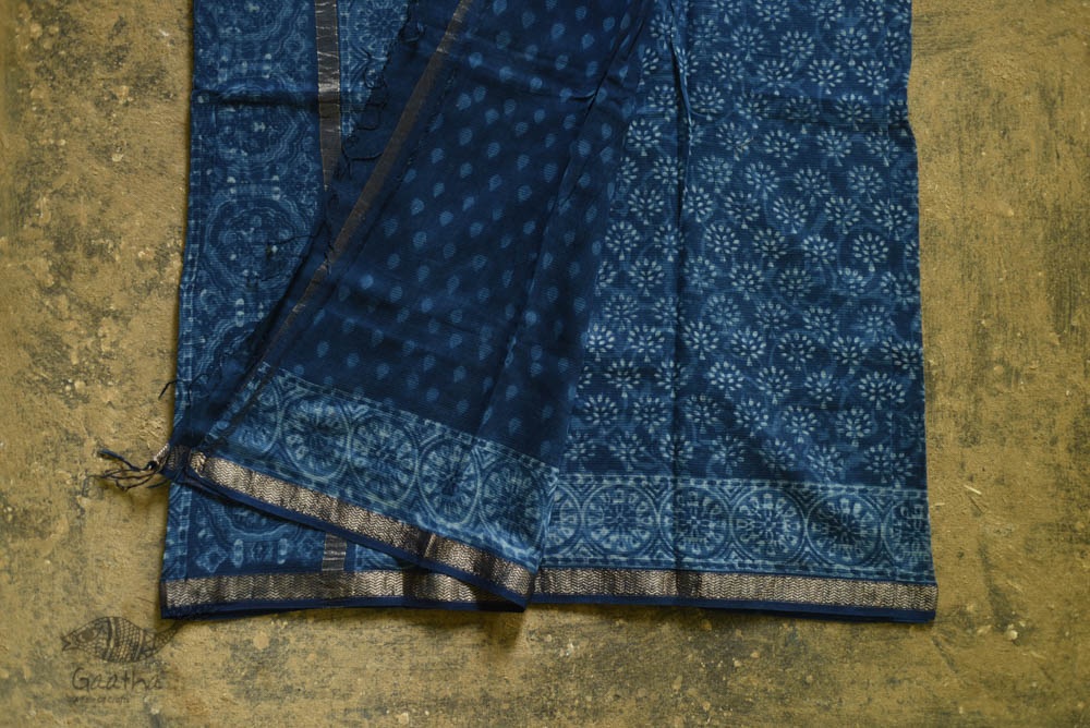 shop dabu hand block printed maheshwari-indigo saree