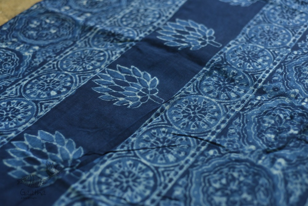 shop Dabu  Block Print - Chanderi Indigo Saree