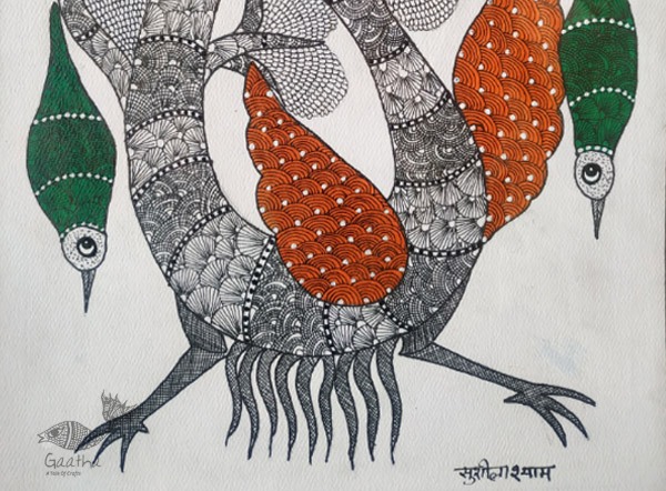 Gond art -Peacock & Birds