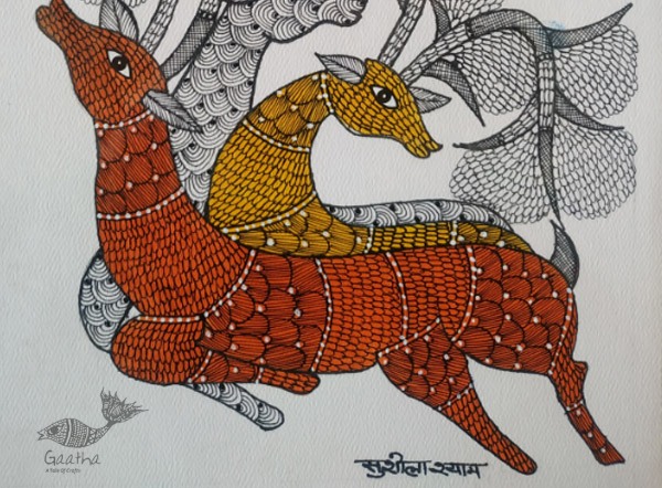 Gond art- orange deer