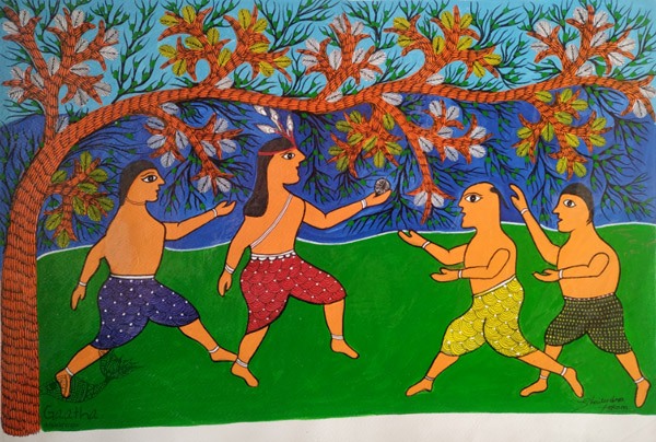 Gond art-  Krishna with Friends 