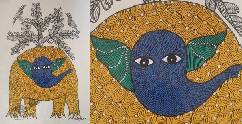 Gond Painting - indian art- Elephant & Tree