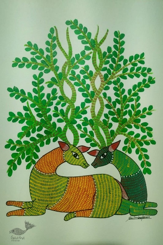 Gond Painting - indian art  two deer