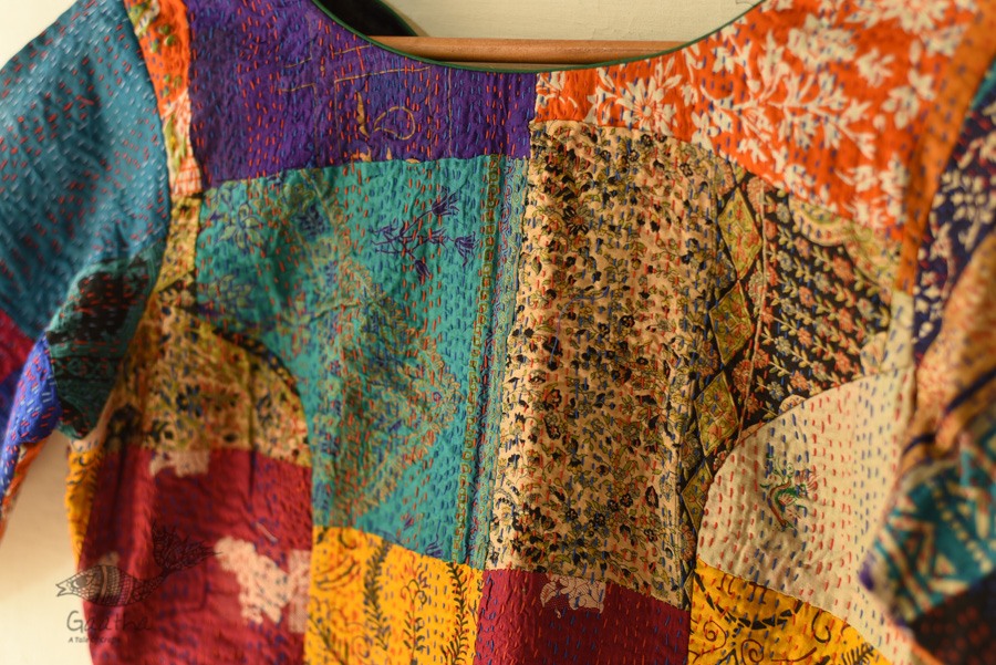 kantha silk blouse With Round Neck stitched