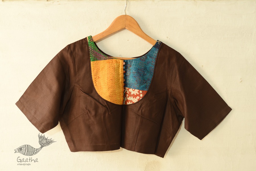 kantha silk cotton brown blouse stitched