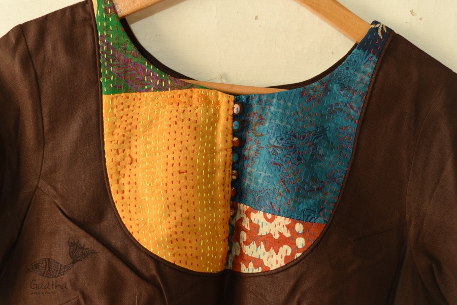 kantha silk cotton brown blouse stitched