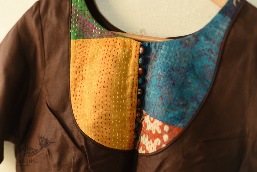 kantha silk cotton brown blouse stitched