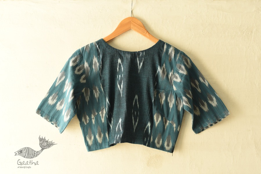 cotton Teal Blue blouse stitched - Ikat 