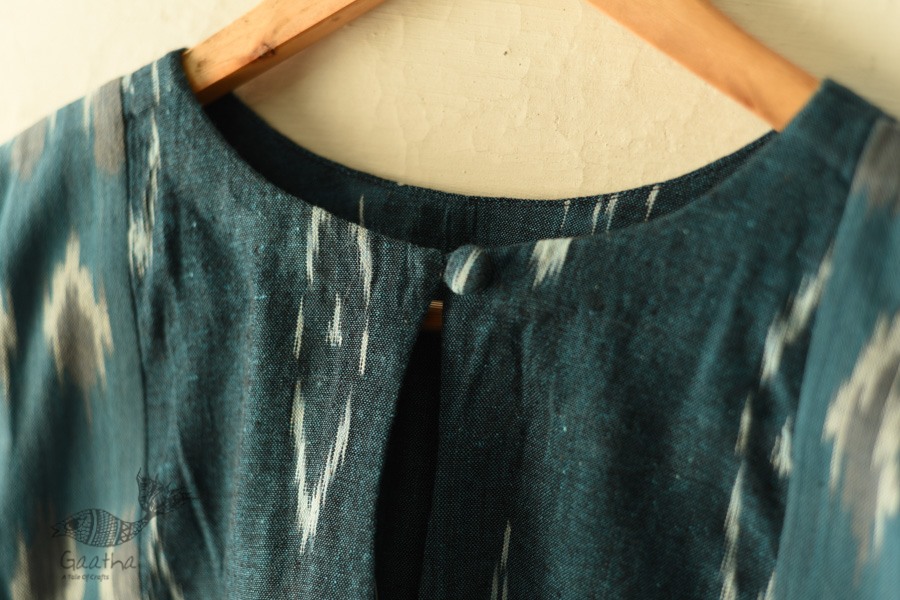 cotton Teal Blue blouse stitched - Ikat 