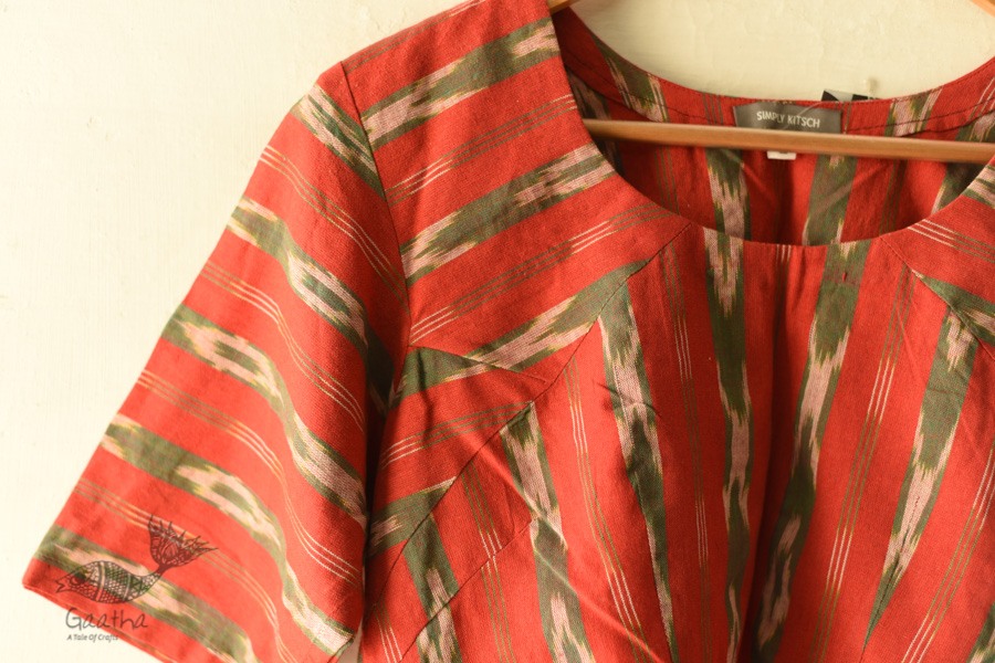 cotton red blouse stitched - Ikat