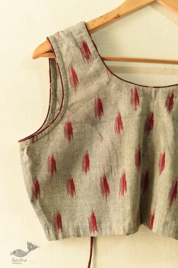 cotton blouse stitched - Grey Ikat