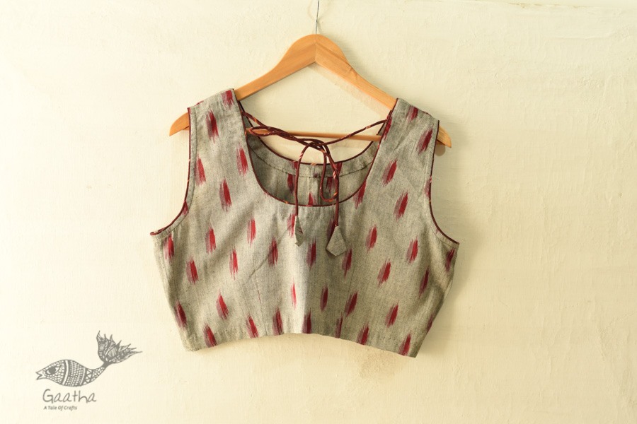 cotton blouse stitched - Grey Ikat