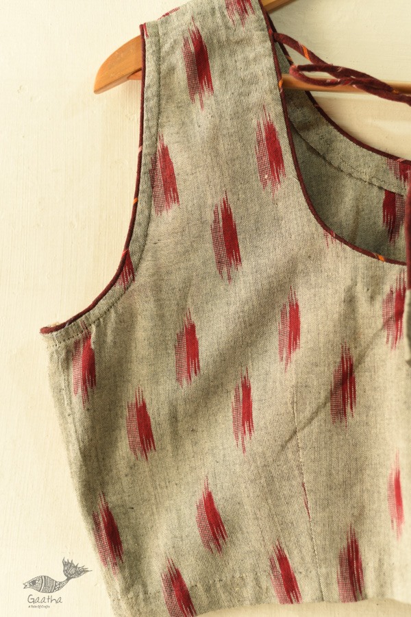 cotton blouse stitched - Grey Ikat