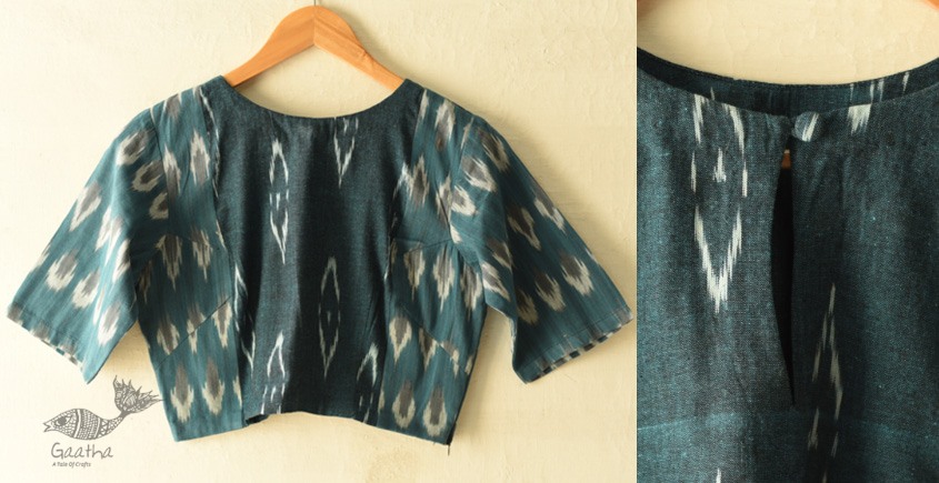 cotton Teal Blue blouse stitched - Ikat 