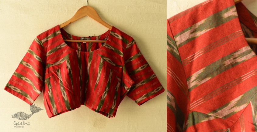 cotton red blouse stitched - Ikat