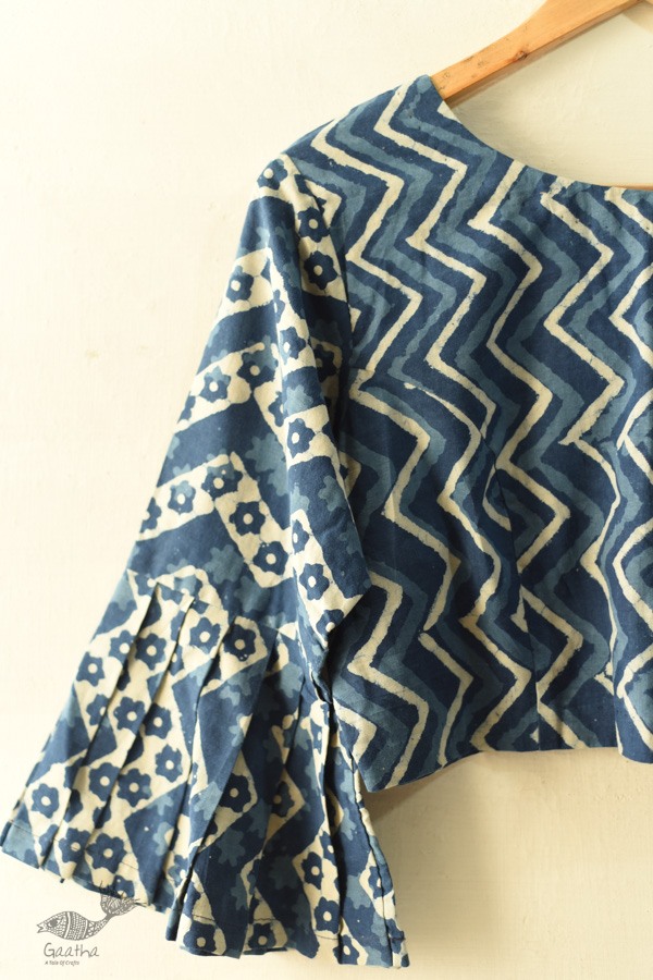 Dabu Block Printed Stitched Cotton Blouse - Indigo