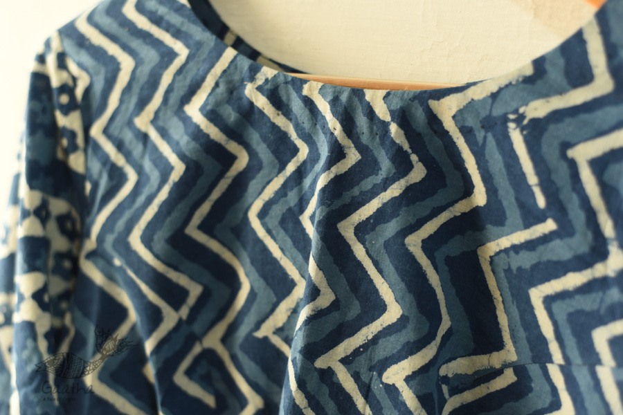 Dabu Block Printed Stitched Cotton Blouse - Indigo