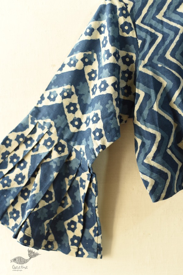 Dabu Block Printed Stitched Cotton Blouse - Indigo