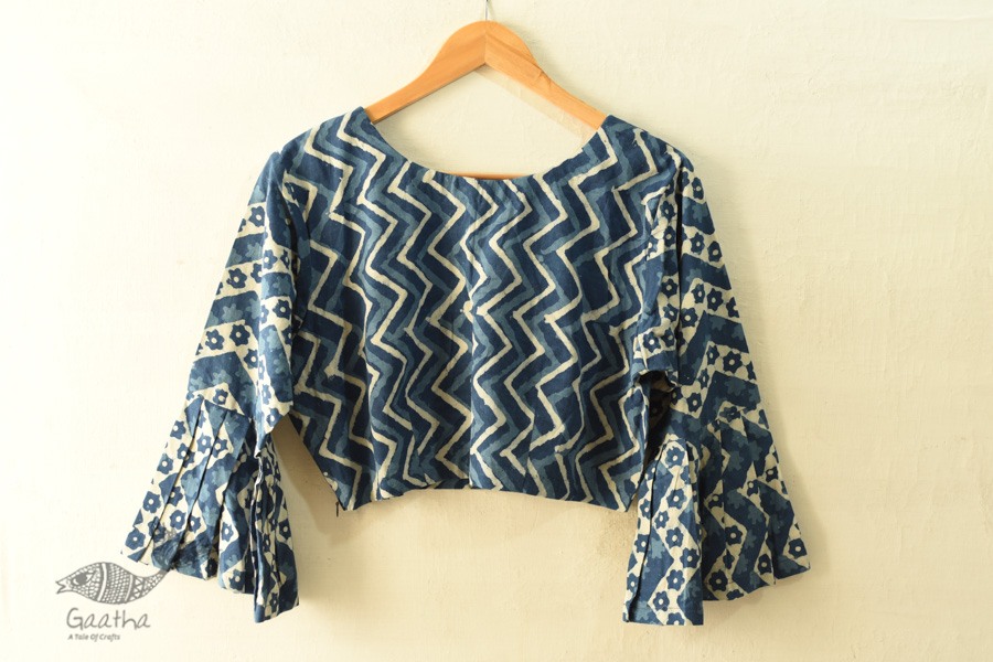 Dabu Block Printed Stitched Cotton Blouse - Indigo