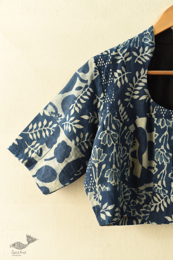 Dabu Block Printed Indigo Cotton Blouse - Stitched