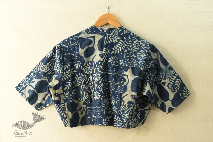 Dabu Block Printed Indigo Cotton Blouse - Stitched