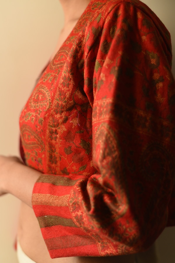 shop Handloom Woolen Jamavar crop Jacket