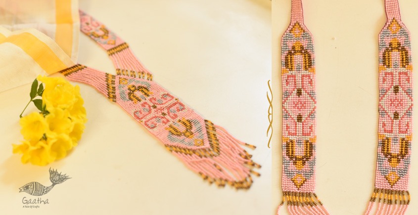 shop online handmade glass bead Necklace in Baby Pink Color