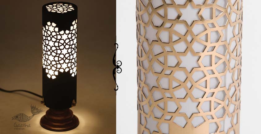brass and wood table lamp