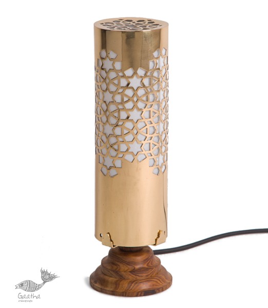 brass and wood table lamp
