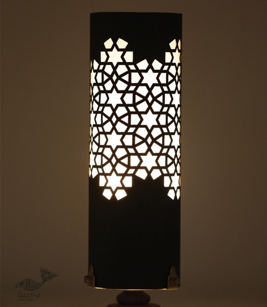 brass and wood table lamp