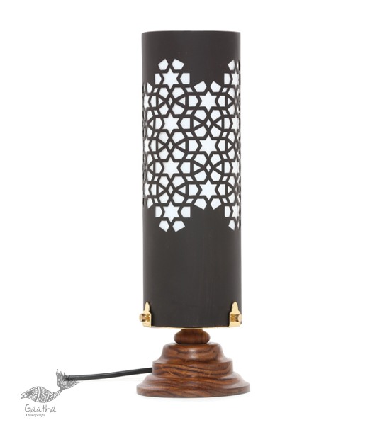 brass and wood table lamp