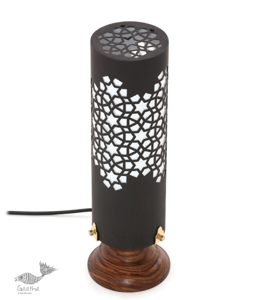 brass and wood table lamp