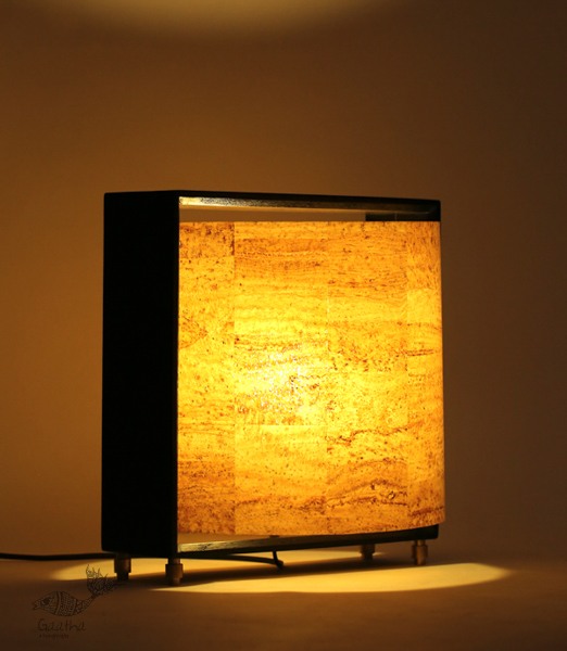 brass and wood table lamp