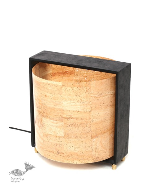 brass and wood table lamp